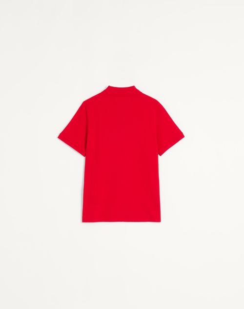 Valentino - Cotton Piqué Polo Shirt With Vlogo Embroidery - Red - Man - T-shirts And Sweatshirts