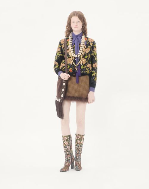 Valentino - Short Houndstooth Skirt - Brown - Woman - Skirts