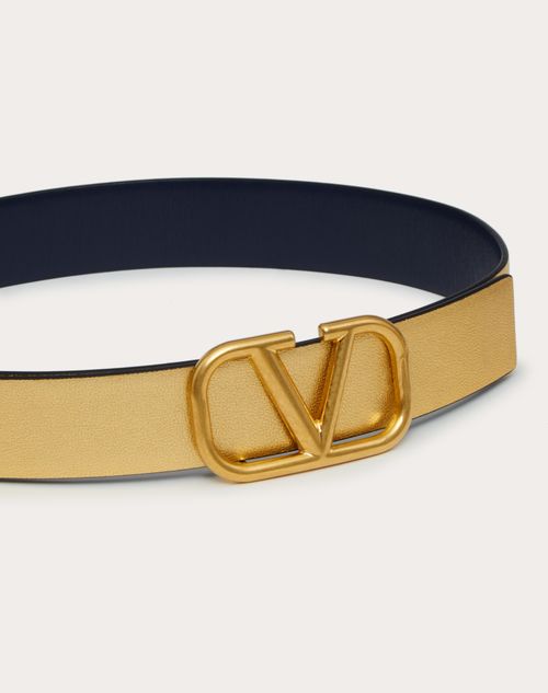 Reversible Vlogo Signature Belt In Glossy And Metallic Calfskin 30 