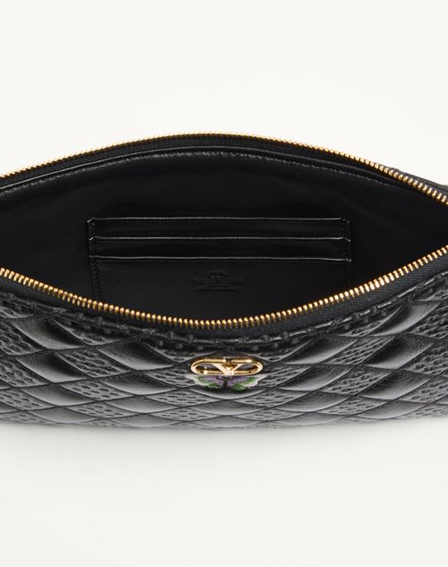 Valentino Garavani - Valentino Garavani Flutterby Clutch In Shiny Nappa Leather With Butterfly Embroidery - Black - Woman - Clutches