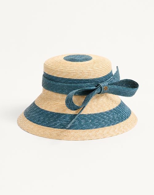 Valentino Garavani - Vlogo Signature Straw Bucket Hat - Natural/blue - Woman - New Arrivals