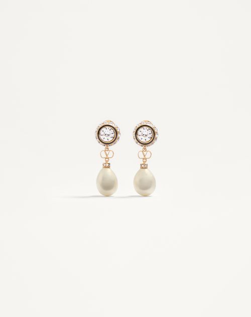 Valentino Garavani - Vlogo Signature Earrings In Metal, Enamel, Pearls And Crystals - Gold/black/crystal/cream - Woman - Jewellery