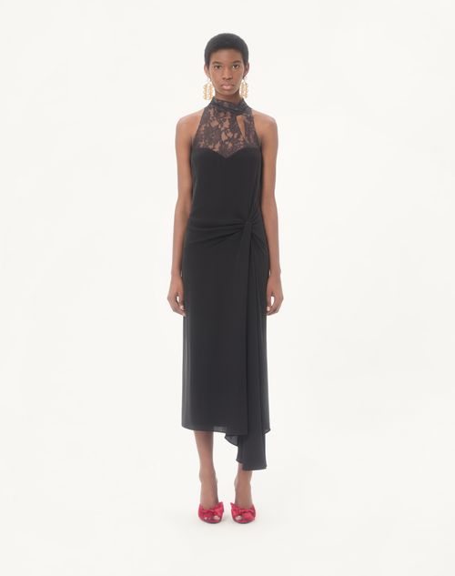 Valentino - Georgette Midikleid - Schwarz - Frau - Kleider