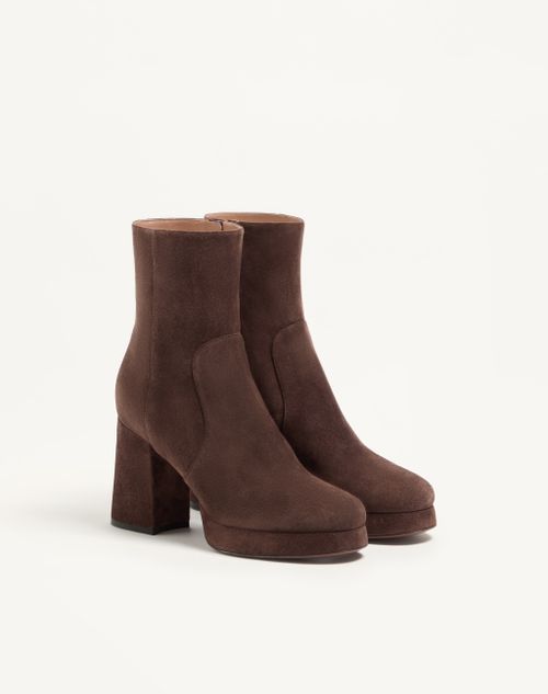 Valentino Garavani - Fawcette Platform Ankle Boot In Split Leather 90mm - Ebony - Woman - Boots And Ankle Boots