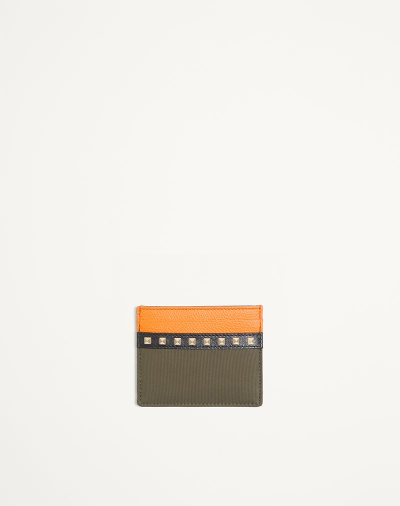 VALENTINO スタッドアップ ナイロン x グレインカーフスキン カードホルダー