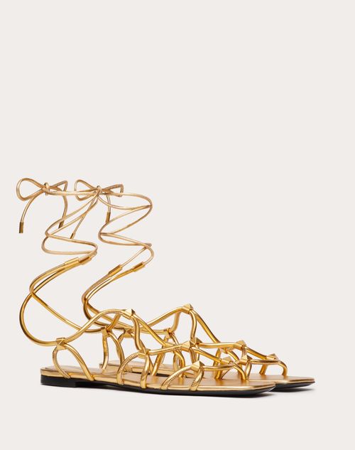 Valentino Garavani - Rockstud Net Mirror-effect Synthetic Sandal - Antique Brass - Woman - Flat Sandals