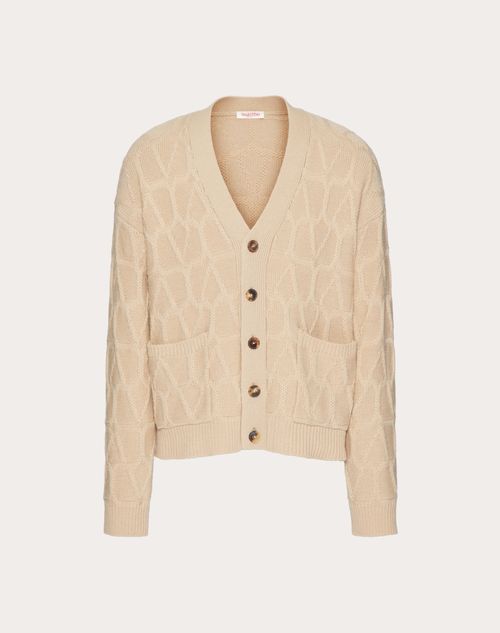 Valentino - Cardigan Aus Wolle Mit Toile Iconographe-muster - Beige - Mann - Strickwaren