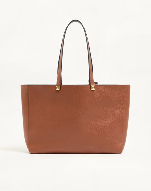 Valentino Garavani - Rockstud Small Tote In Reversible Elk-print Calfskin - Black/saddle Brown - Man - Totes