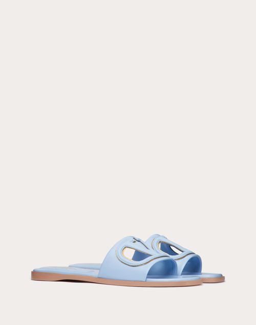 Valentino Garavani - Vlogo Cut-out Calfskin Slide Sandal - Azure/antique Brass - Woman - Slides And Thongs