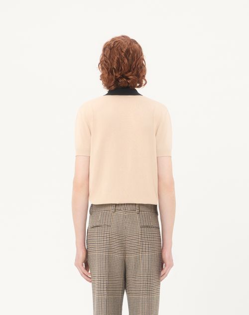 Valentino - Valentino Cotton Polo Shirt With Inlaid V - Butter/black - Man - Knitwear