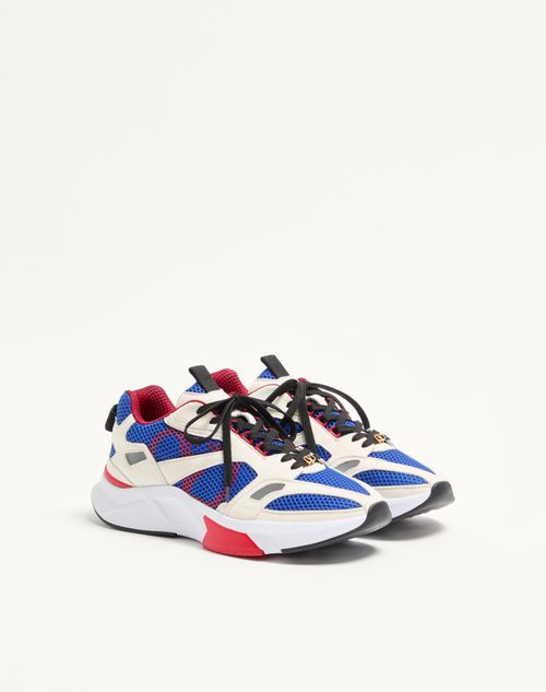 Valentino Garavani - Baskets Demivee En Tissu Ajouré Avec Empiècements En Daim - Blanc/bleu - Homme - Baskets