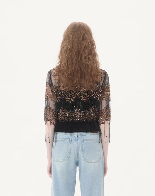 Valentino - Embroidered Point D'espirit Jacket - Black/ivory - Woman - Jackets And Blazers