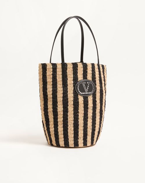 Valentino Garavani - Valentino Garavani Striped Raffia Shopping Bag - Natural - Woman - Totes