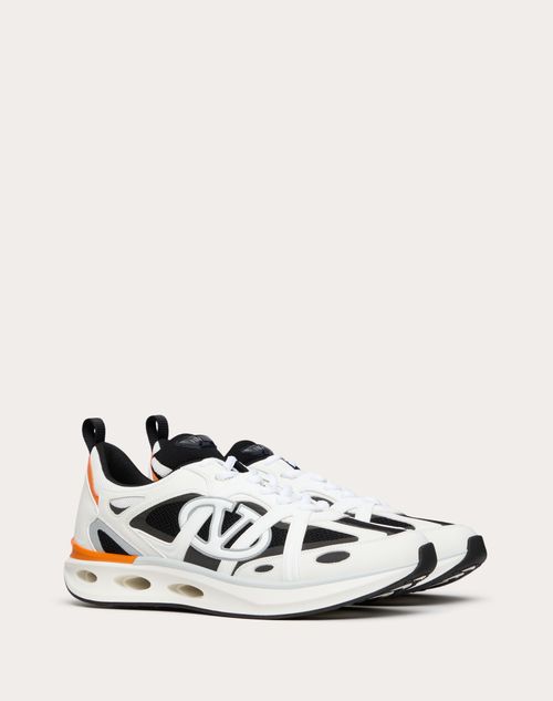 Valentino Garavani - Vlogo Easyjog Low-top Sneaker In Calfskin And Fabric - Black/white/pastel Grey/orange - Man - Gifts For Him