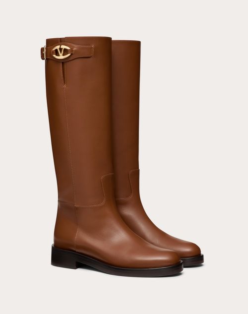 Valentino Garavani - Vlogo The Bold Edition Boot In Calfskin 30mm - Tobacco - Woman - Boots