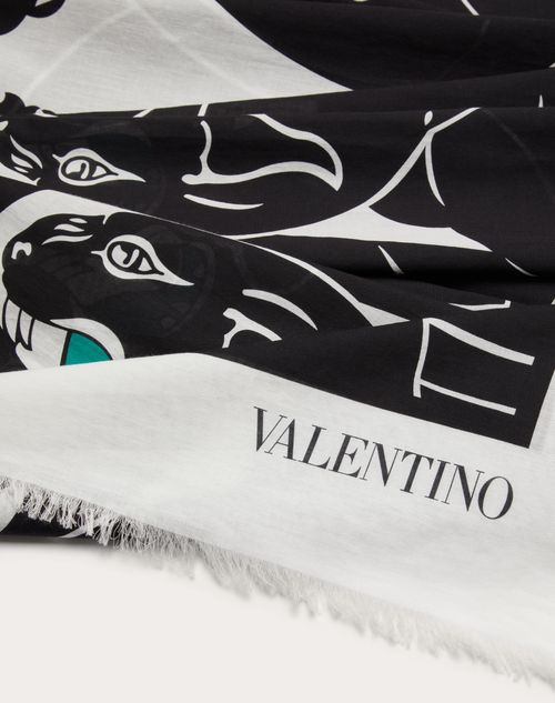 Valentino Garavani - Sarong + Clutch With Valentino Escape Panther Cotton Print - Black/white/green - Woman - Soft Accessories