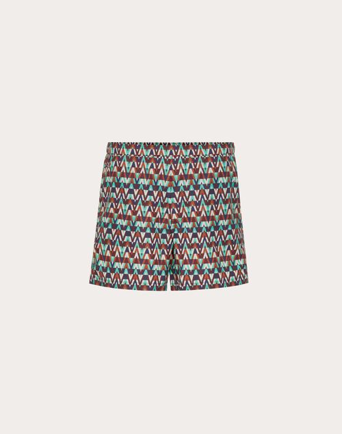 Valentino - Swim Shorts With Optical Valentino Print - Mint/multicolor - Man - Man Ready To Wear Sale