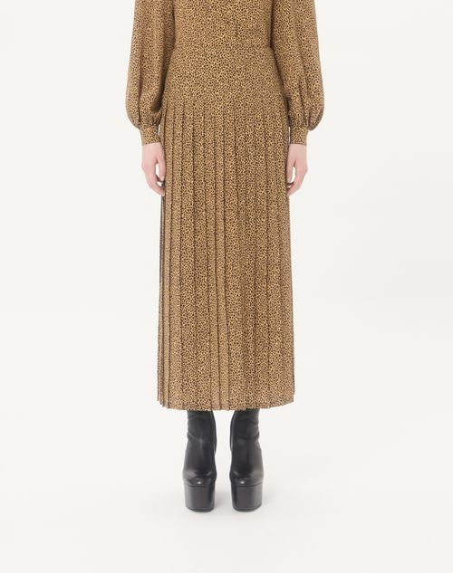 Valentino - Crepe De Chine Skirt With Fauve Eclat Micromacula Print - Animal Print - Woman - Skirts