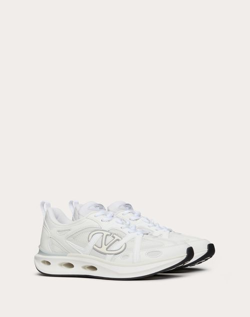 Valentino Garavani - Vlogo Easyjog Calfskin And Fabric Sneaker - White/ivory/grey - Woman - Sneakers