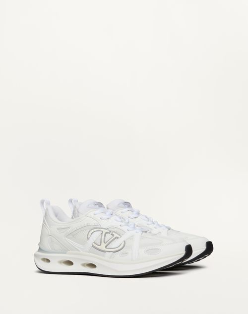 Valentino Garavani - Vlogo Easyjog Calfskin And Fabric Sneaker - White/pastel Gray - Woman - Sneakers