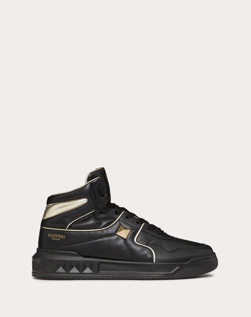 Valentino Garavani - One Stud Mid-top Sneaker In Nappa Leather - Black/platinum - Man - Sneakers