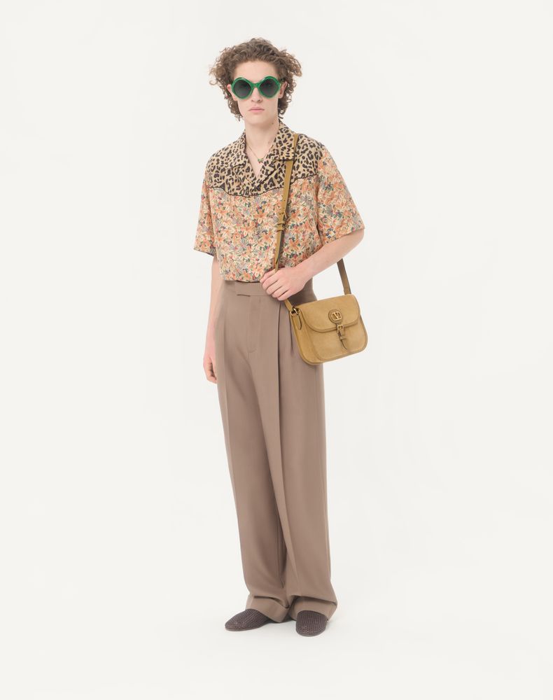 Valentino Bowling Shirt In Silk Poplin With Fauve Eclat Animalier And Papier Floral Prints Man Multicolour 50