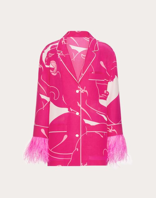 Valentino - Panther Crepe De Chine Blouse - Pink Pp/white - Woman - Shirts And Tops