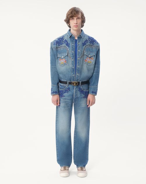 Valentino - Denim Trousers With Embroidery And Beads - Denim - Man - Denim