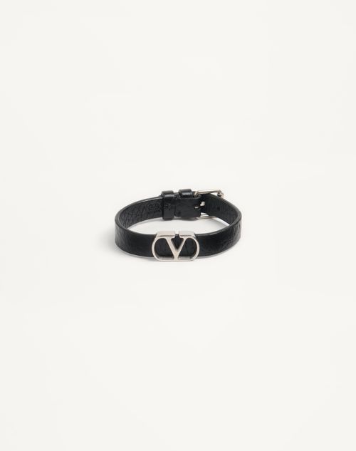 Valentino Garavani - Vlogo Signature Grainy Calfskin Bracelet - Black - Man - Jewellery