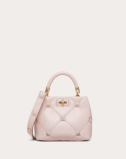 Valentino Garavani - Small Roman Stud The Handle Bag In Nappa With Enameled Studs - Rose Quartz - Woman - Top Handle Bags