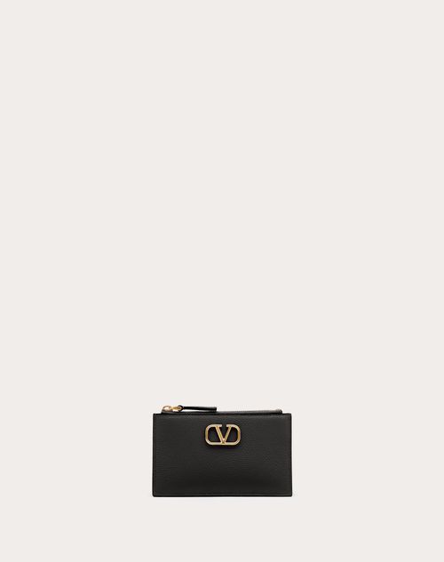 Valentino Garavani - Vlogo Signature Grainy Calfskin Cardholder - Black - Woman - Wallets And Small Leather Goods