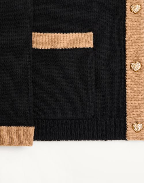 Valentino - Cárdigan De Lana - Negro/beige - Mujer - Rebajas Para Mujer