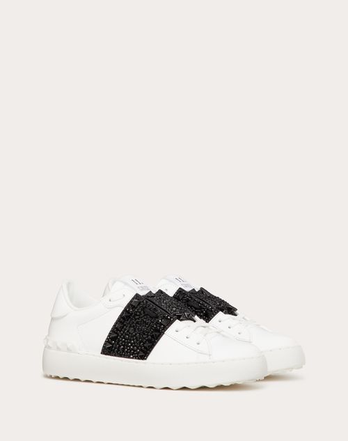 Valentino Garavani - Rockstud Untitled Calfskin Sneaker With Crystals And Matching Studs - Light Ivory - Woman - Sneakers