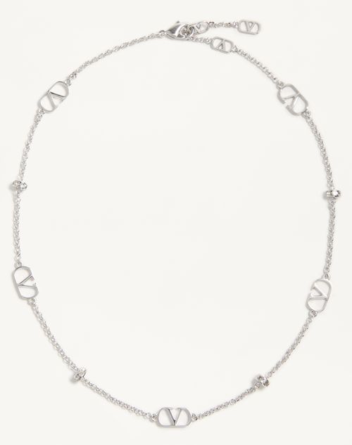 Valentino Garavani - Vlogo Signature Metal And Crystal Necklace - Palladium/crystal - Woman - Jewelry