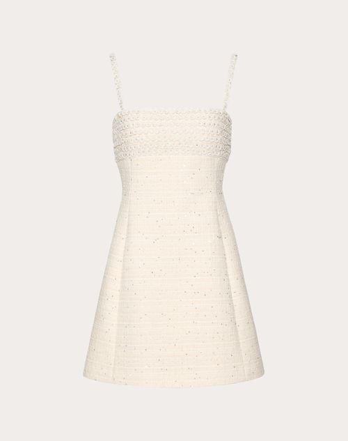 Valentino - Embroidered Delicate Tweed Short Dress - Natural/white - Woman - Ready To Wear