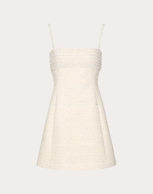 Valentino - Vestido Corto De Delicate Tweed Bordado - Natural/blanco - Mujer - Camisas Y Tops