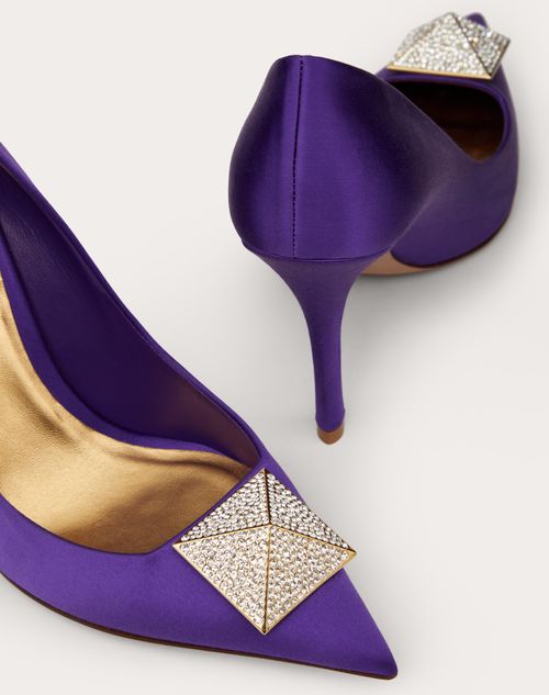 Valentino Garavani - One Stud Satin Pump With Stud And Crystals 100mm - Electric Violet/crystal - Woman - Woman View All