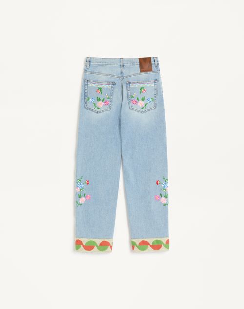Valentino - Embroidered Denim Pants - Denim/multicolour - Woman - Denim