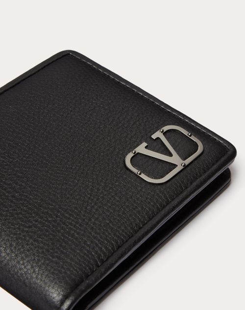 Valentino Garavani - Vlogo Type Wallet In Grainy Calfskin - Black - Man - Wallets And Small Leather Goods
