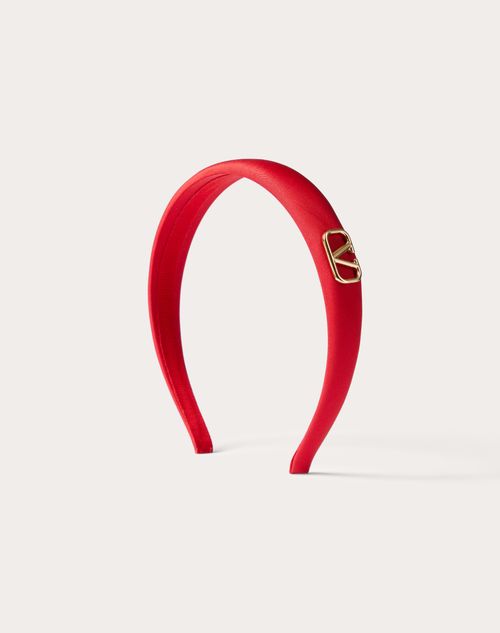 Valentino Garavani - Vlogo Signature Silk Headband With Metal Vlogo Signature Applique' - Red - Woman - Hair Accessories