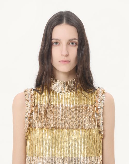 Valentino - Embroidered Tulle Illusione Midi Dress - Bronze/silver - Woman - Ready To Wear