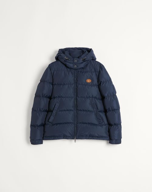 Valentino - Nylon Hooded Down Jacket With Vlogo Patch - Blue - Man - Shelf - Mrtw - Logos & Collection - W1