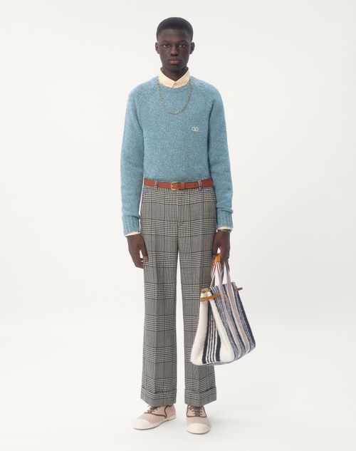 Valentino - Crewneck Wool Sweater With Vlogo Embroidery - Turquoise - Man - Man Ready To Wear Sale
