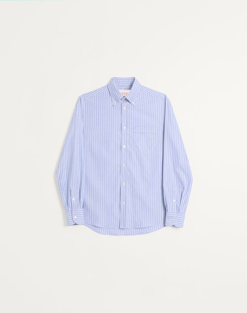 Valentino - Camicia In Cotone Con Ricamo Vlogo - Bianco/azzurro - Uomo - Camicie