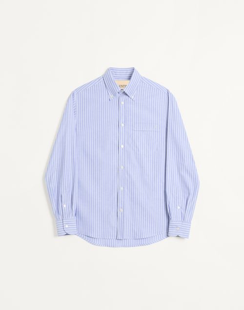 Valentino - Vlogo Embroidered Cotton Shirt - White/light Blue - Man - Shirts
