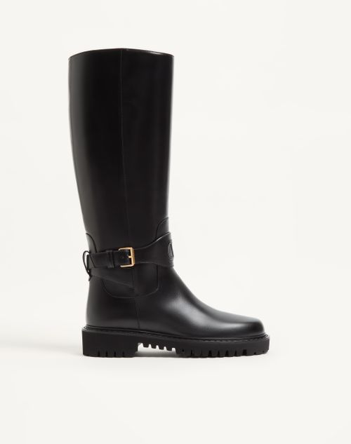 Valentino Garavani - Vlogo Signature Calfskin Boot 40mm - Black - Woman - Boots And Ankle Boots