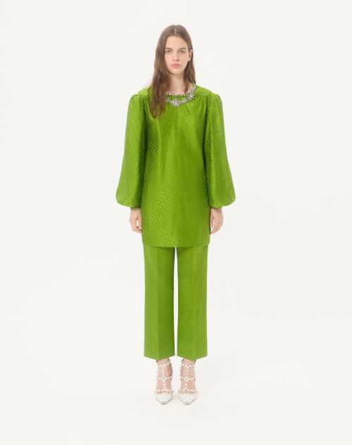 Valentino - Jacquard Trousers In Medium Plus De Pois Polka Dot Silk-linen - Avocado - Woman - Trousers And Shorts