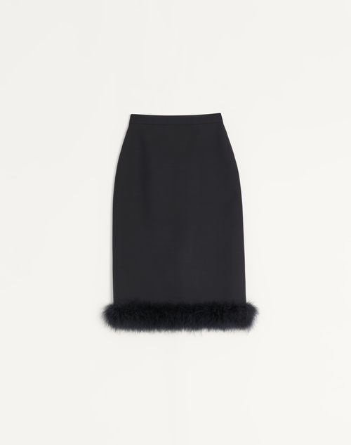 Valentino - Crepe Couture Skirt With Feathers - Black - Woman - Skirts
