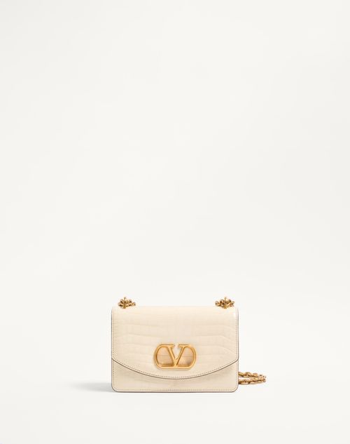 Valentino Garavani - Valentino Garavani Vain Small Shoulder Bag In Crocodile Leather - Butter - Woman - Shoulder Bags