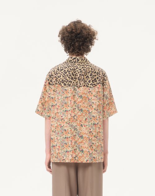 Valentino - Valentino Bowling Shirt In Silk Poplin With Fauve Eclat Animalier And Papier Floral Prints - Multicolour - Man - Shirts